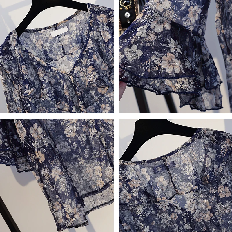 Комплект женский из двух предметов с V-образным вырезом и расклешенными рукавами