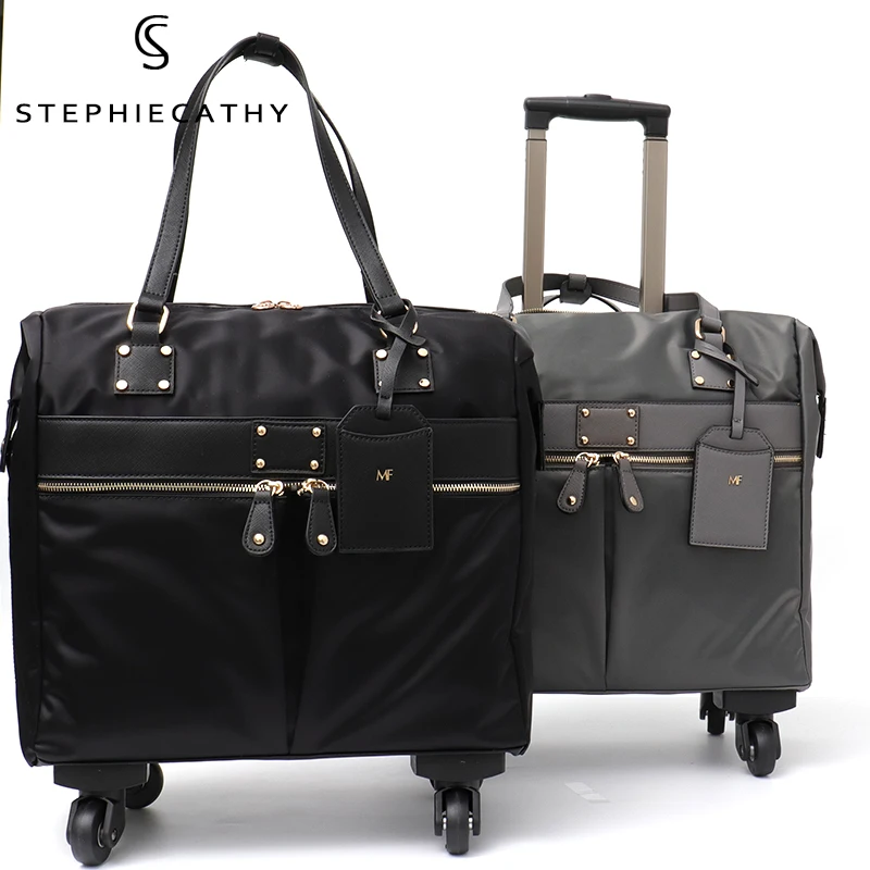 SC Microfiber PU Leather Women Rolling Luggage Spinner Wheels Big Casual Unisex Travel Bags Functional Holiday Carry-on Suitcase