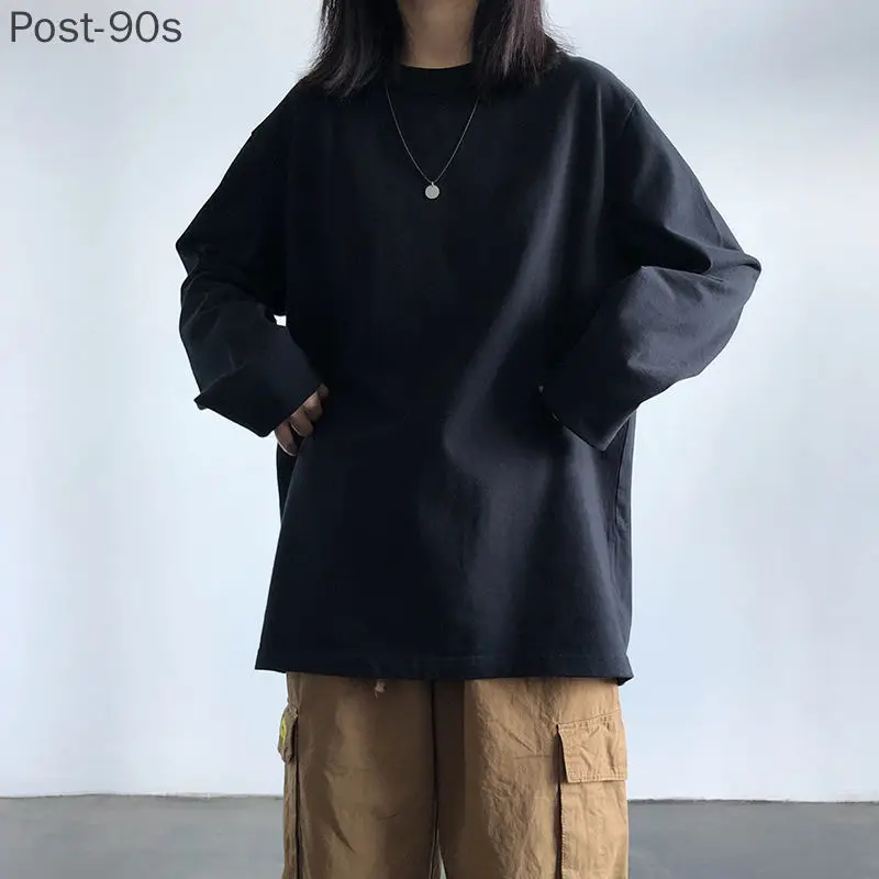 

woman tshirts spring autumn black white solid long sleeve oversized t shirt korean kpop harajuku vintage tops women 2021 clothes