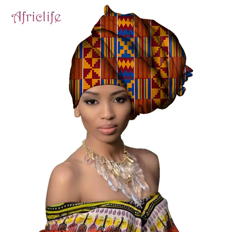 

Multi-color African Print Ankara Head wrap Tie Scarf High Quality Hair Accessories Gele Ipele African Bazin Rich Headwear AF009