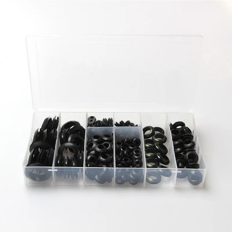 

200pcs Car Rubber Grommet Assortment Set Electrical Wire Gasket Kit Black Universal With Storage Case Universal