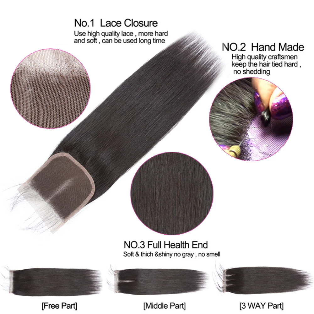 Sapphire прямые волосы в пучках с закрытыми волосами перуанские 3 шт. не Реми для