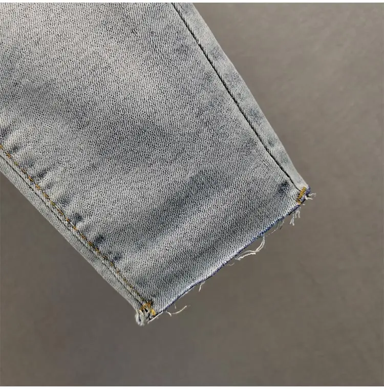 

Rhinestone Jeans Women's 2021 Spring Multi-Button High Waist Slimming Skinny Denim Pants Light Blue Retro Jeans Female