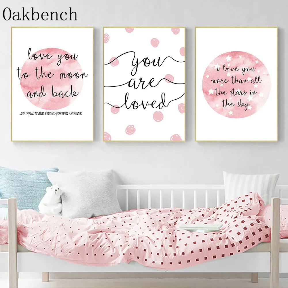 С надписью I Love You To The Moon And Back (мама я тебя Картина Nordic плакат розовый Луна Плакаты