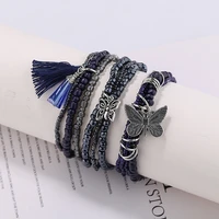 women bohemian jewelry multilayer elastic set tassel beads bracelets butterfly pendant charm wrap bracelets femme pulseras mujer