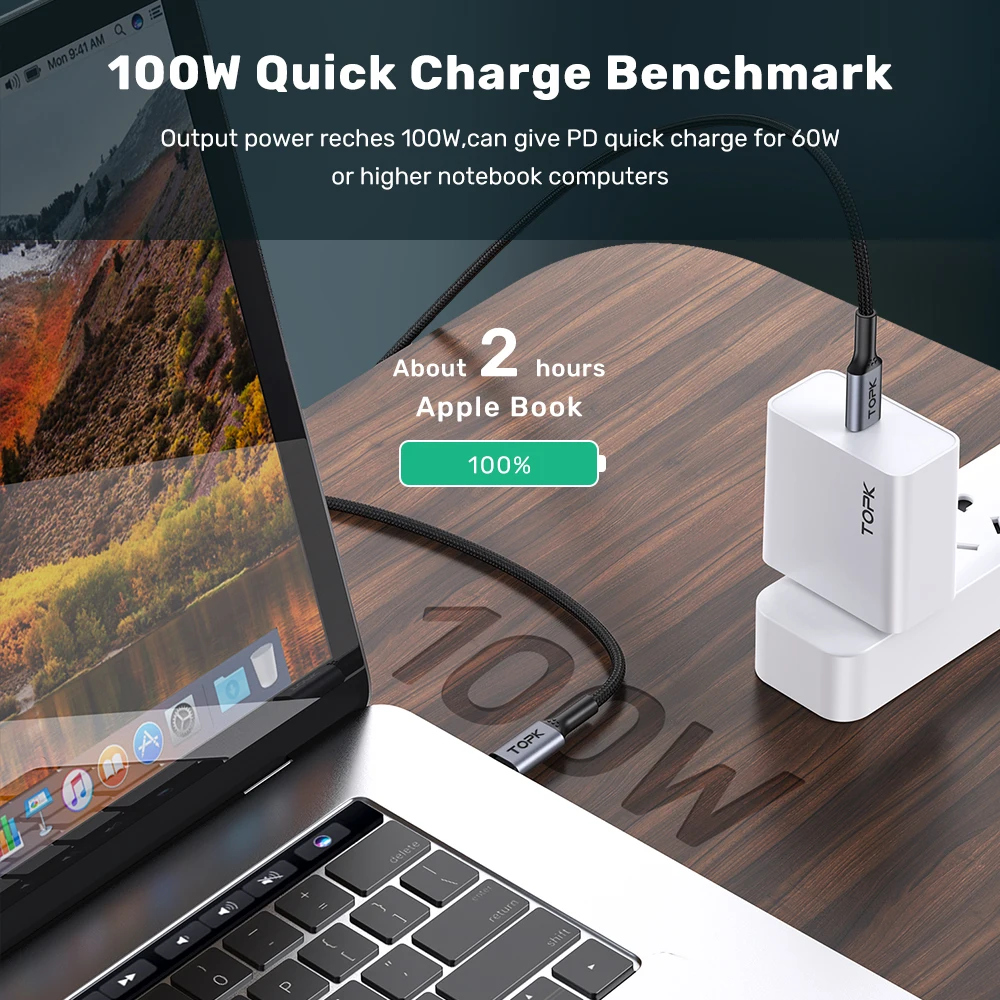 TOPK PD 100W USB Type C to Cable 5A Quick Charge 4.0 3.0 Fast Charging USB-C Type-C for Samsung Xiaomi Macbook Pro | Мобильные