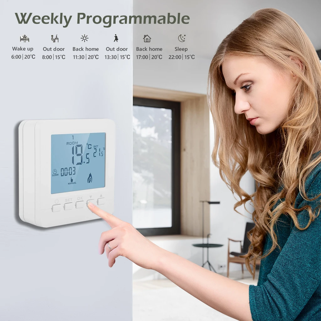 Beok Wireless & RF Thermostat Smart Temperature Controller Kit Programmable Battery Powerd for Gas Boiler Room Heating | Инструменты