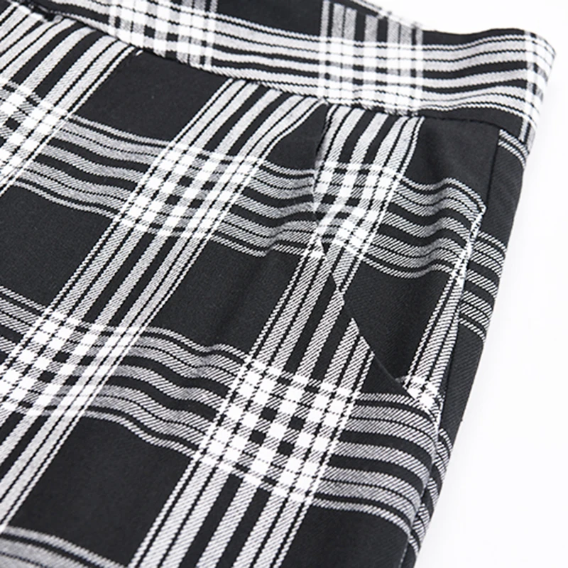 

[EAM] High Elastic Waist Black White Plaid Wide Leg Trousers New Loose Fit Pants Women Fashion Tide Spring Autumn 2021 1DD6684