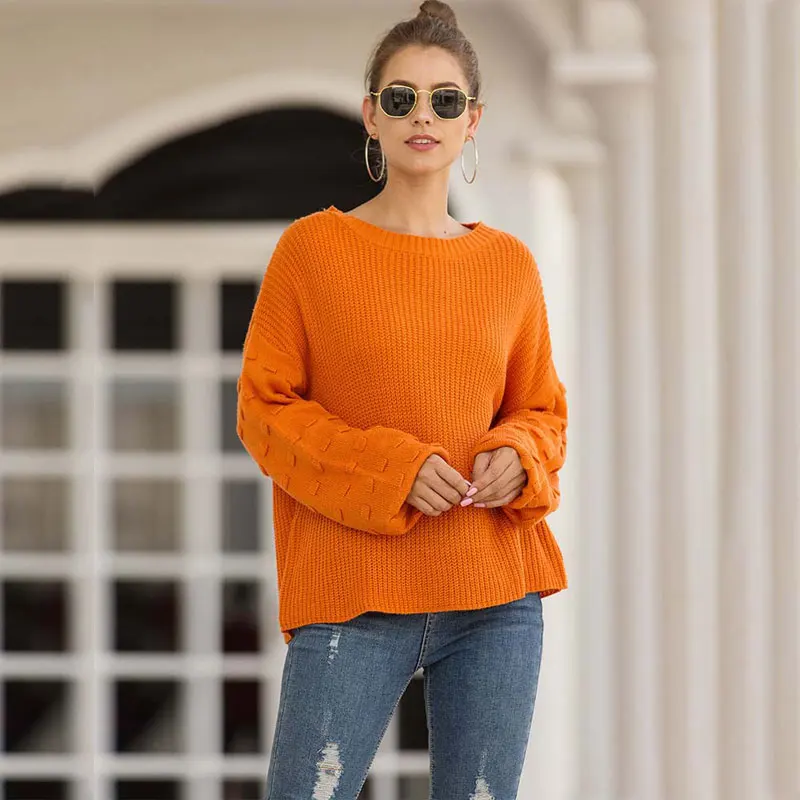 

Autumn Loose Sweater Pullover Women Jumper O-neck Knit Jumper Ladies Sweater Lantern Sleeve Knitted Sweaters For Women Knitwear