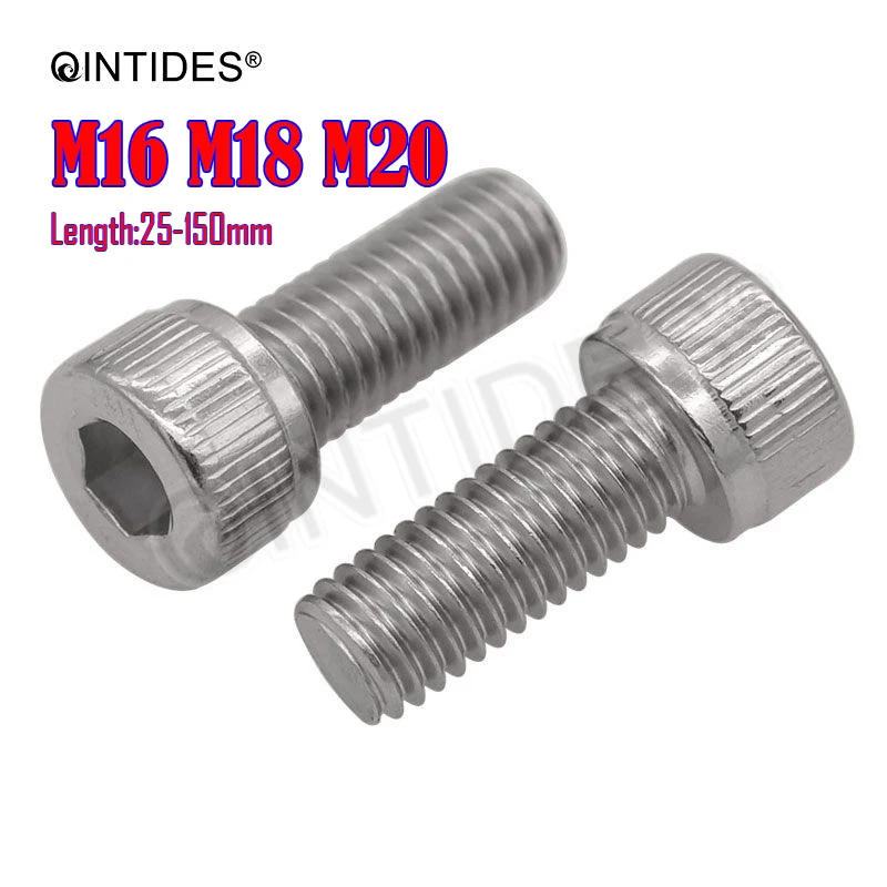 Винты с шестигранной головкой QINTIDES M16 M18 M20 шестигранные винты из нержавеющей