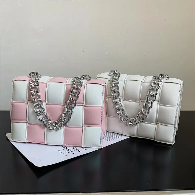 

NEW Leather PU Chain Weave Shoulder Bags for Women Female Plaid Crossbody Bags Casual Totes Bag Ladies Luxury Designer Handbags