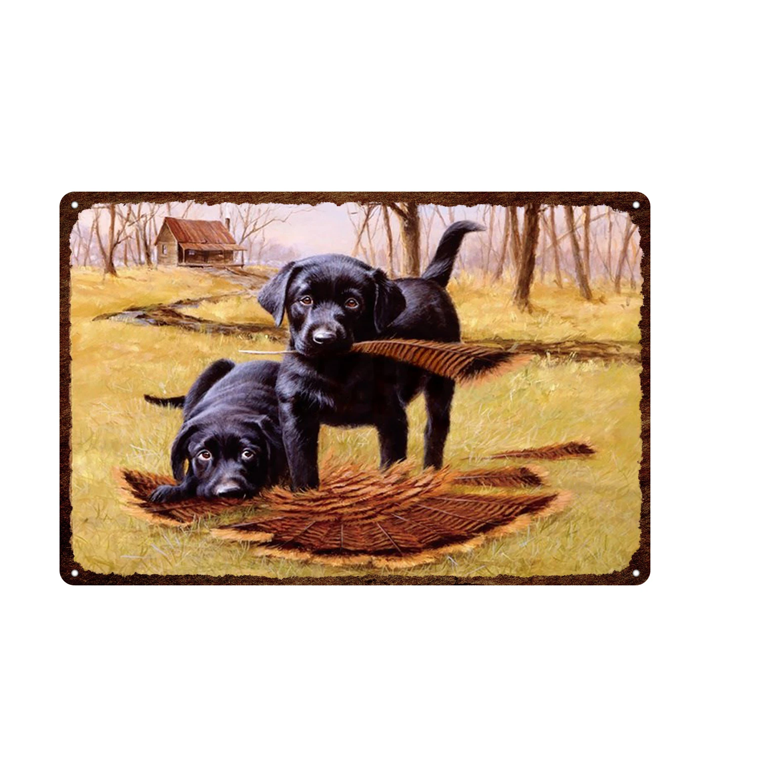 

Labrador Dogs Playing In The Grass Tin Sign Plaque Metal Retro Family Kennel Decorative Poster Pet Shop Home Wall Art Metal Sign