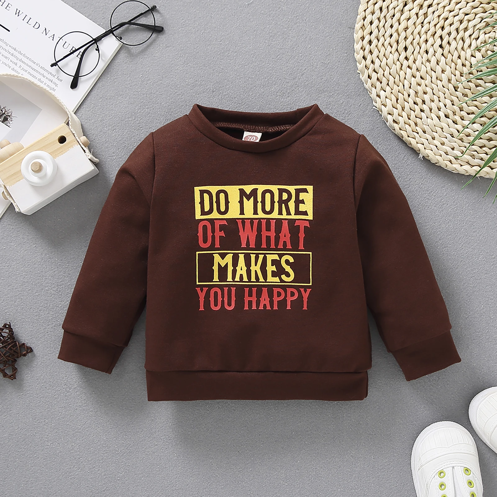 Pudcoco Baby Sweater, Letter Print Round Neck Long Sleeve Top for Birthday Party Photography Vacation Hoodies New Fashion 2021