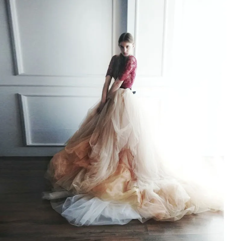

Bohemian Long Skirt Bridal Wear Robbons Soft Tulle faldas Mujer saias jupe Long Skirt Haute Couture BOHO Halloween Jupes
