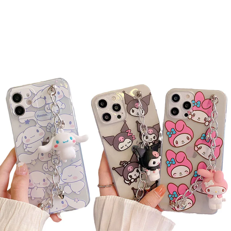 

Силиконовый чехол для телефона с милым мультяшным изображением My Melody Cinnamoroll Kuromi креативный браслет с подвеской подходит для 11/12Pro Max/xs/xr/7/8P/se