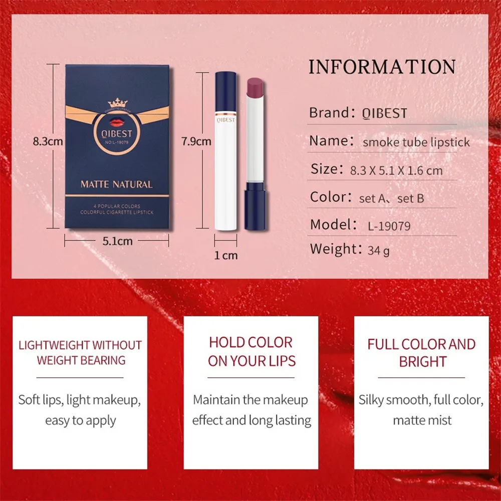 Креативная матовая губная помада для сигарет 4 цвета водостойкая телесного