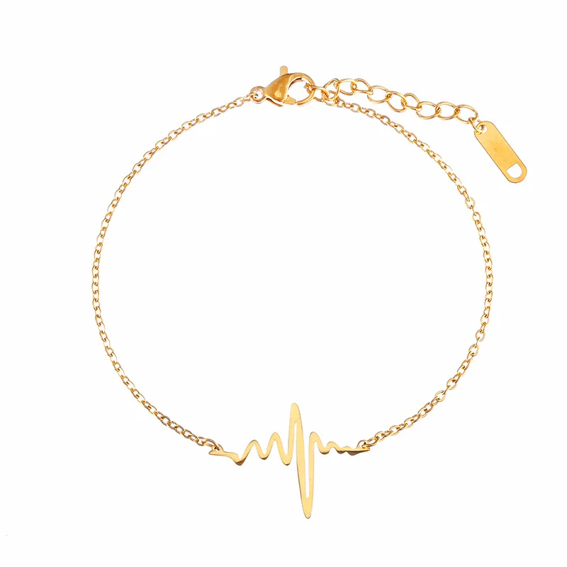 AMORUI 316L Staine Steel Heartbeat Women Bracelets Gold Color Adjustable Anklet Summer Fashion Beach Jewelry Wholesale
