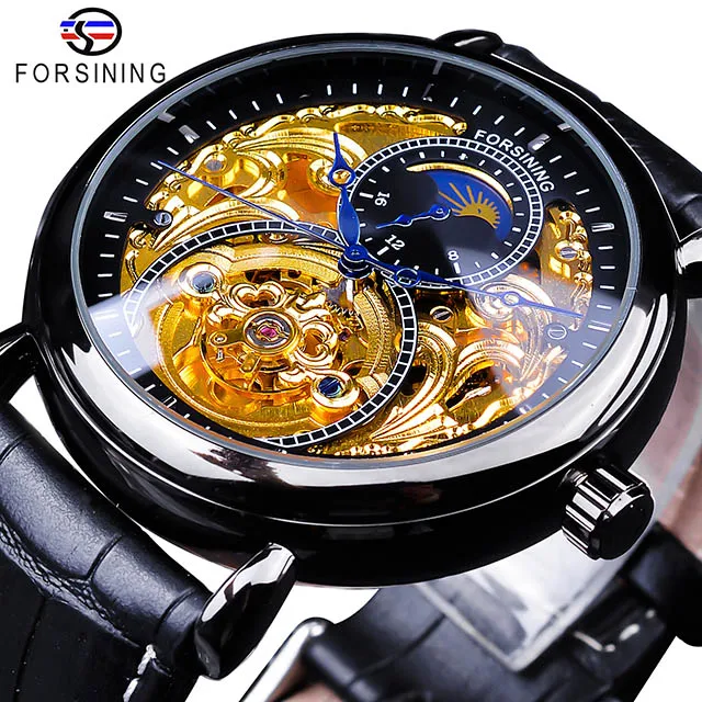 GMT1125-4 Forsining роскошные часы с скелетом, мужские часы с фазой Луны, модные синие водонепроницаемые мужские автоматические часы, лучший бренд класса люкс - Цвет: GMT1125-4