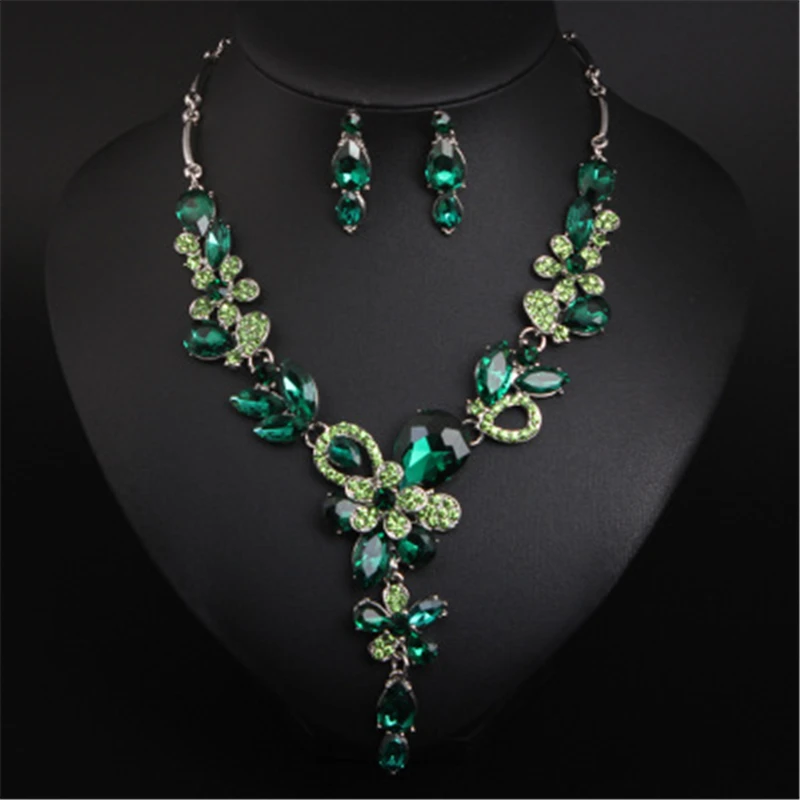 Новинка 2019 модные ожерелья и серьги в форме капель с кристаллами красного