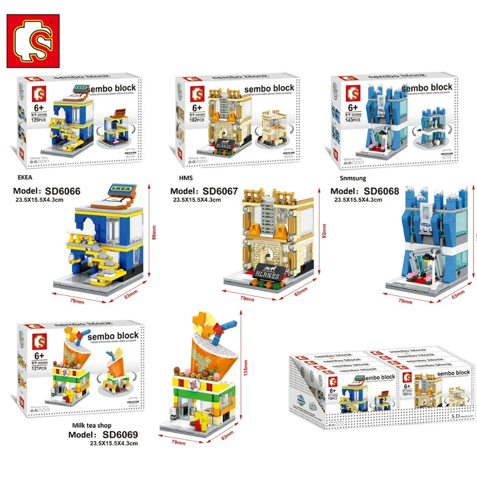 Блоки SEMBO Mini Street Store Строительные кирпичи симпатичная модель микро магазина