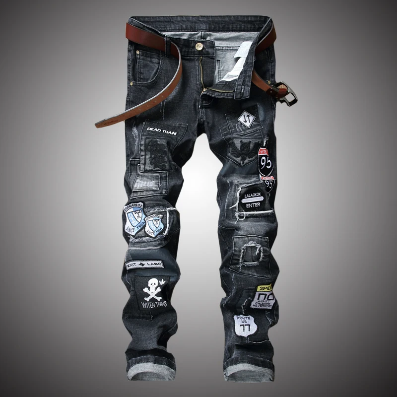

2020 New Fashion Casual Skull Print Jeans Men Motorcycle Biker Denim Jeans Pants Trousers Male Vintage BP041