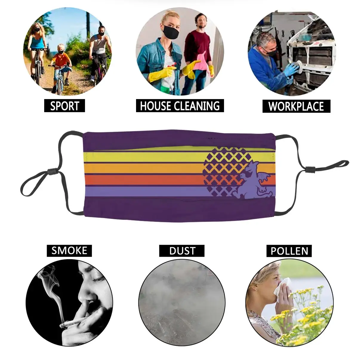 

Retro Dragon Stripes Non-Disposable Face Mask Anti Haze Dust Mask Protection Cover Respirator Mouth Muffle