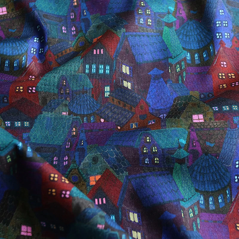 

Cartoon Colorful Houses Plain Weave Cotton Fabric for Clothes Dress Home Textile Pillow Sewing Quilting DIY Needlework Material