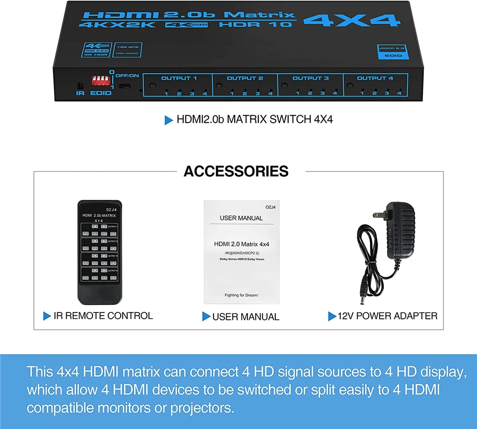 4x4 HDMI-совместимый матричный переключатель сплиттер с SPDIF & L/R 3 5 мм HDR 4x 2 Поддержка