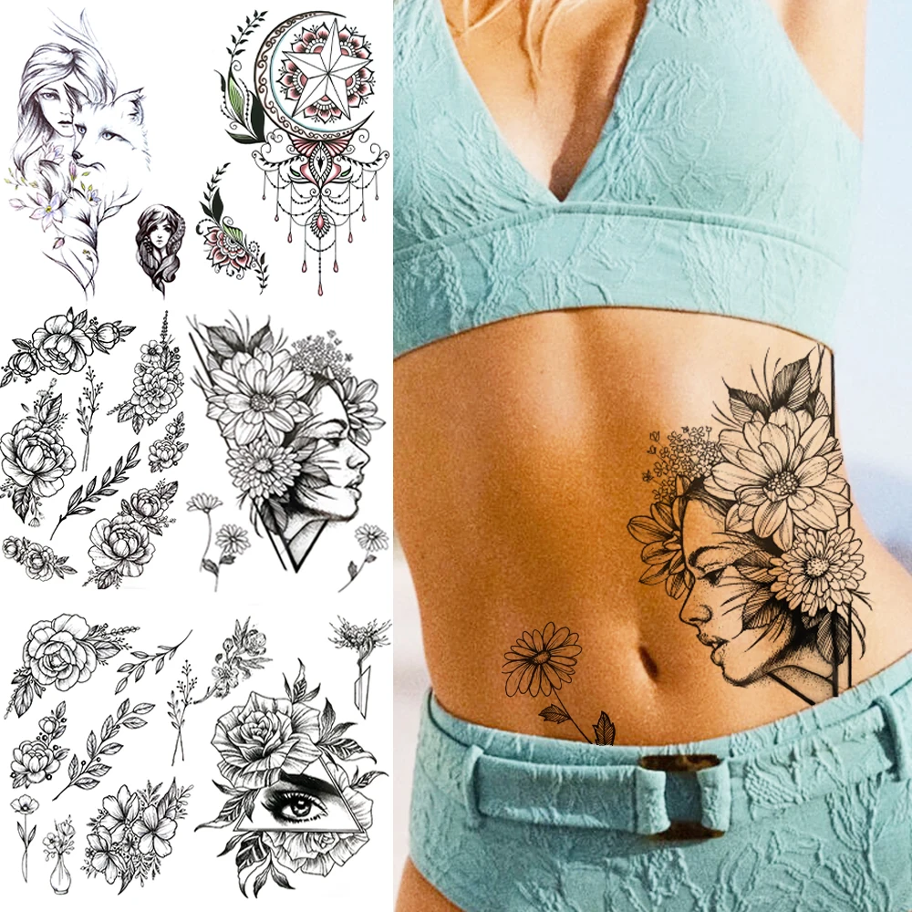 Временные татуировки для женщин сексуальный цветок календулы Реалистичная