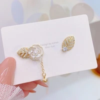 trendy asymmetry leave earring for women inlaid bling zircon flower stud earrings charm jewelry pendant for bridal accessories