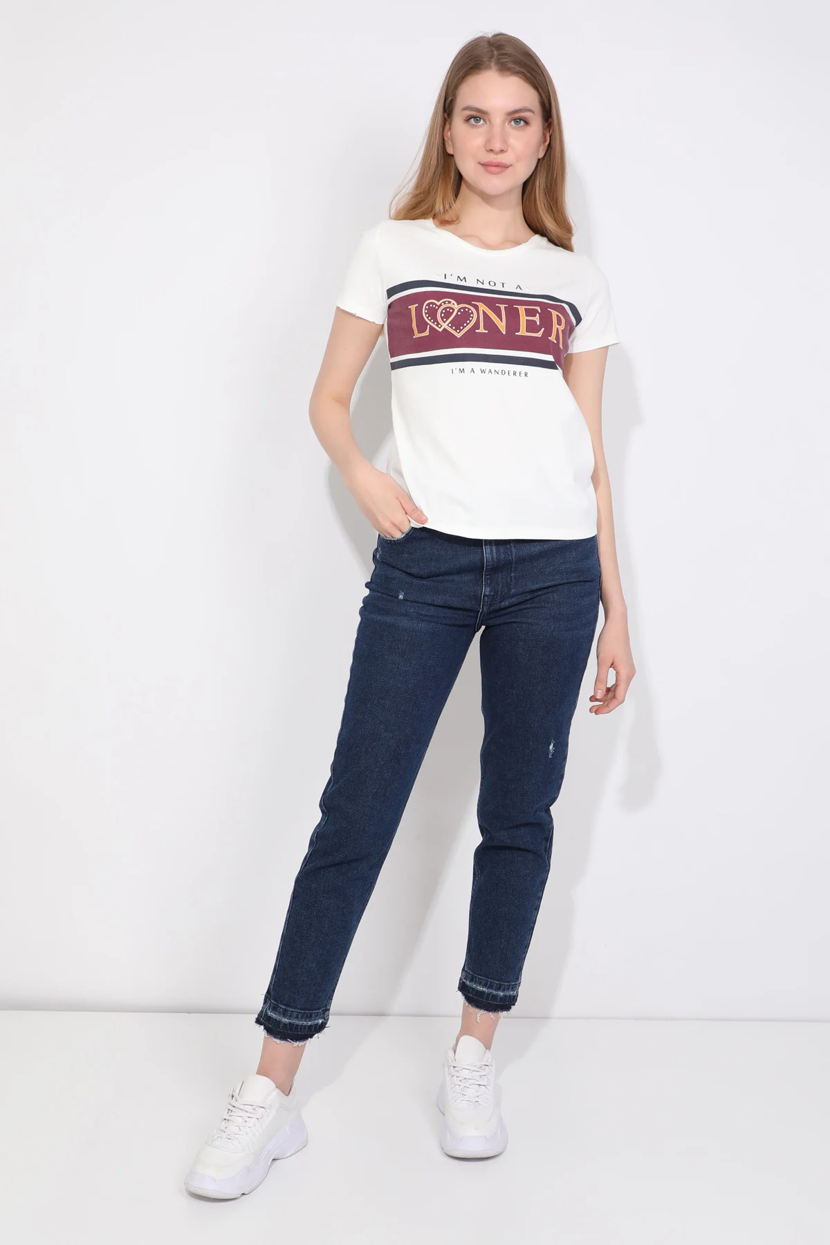 

Womens Crew Neck Letter T-shirt White