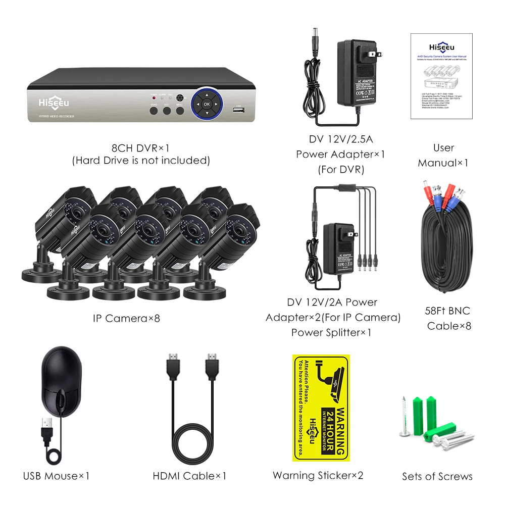 Система видеонаблюдения Hiseeu 5 МП 8 каналов AHD DVR 4/8 шт.|16ch ahd|dvr h.264h.264 dvr |