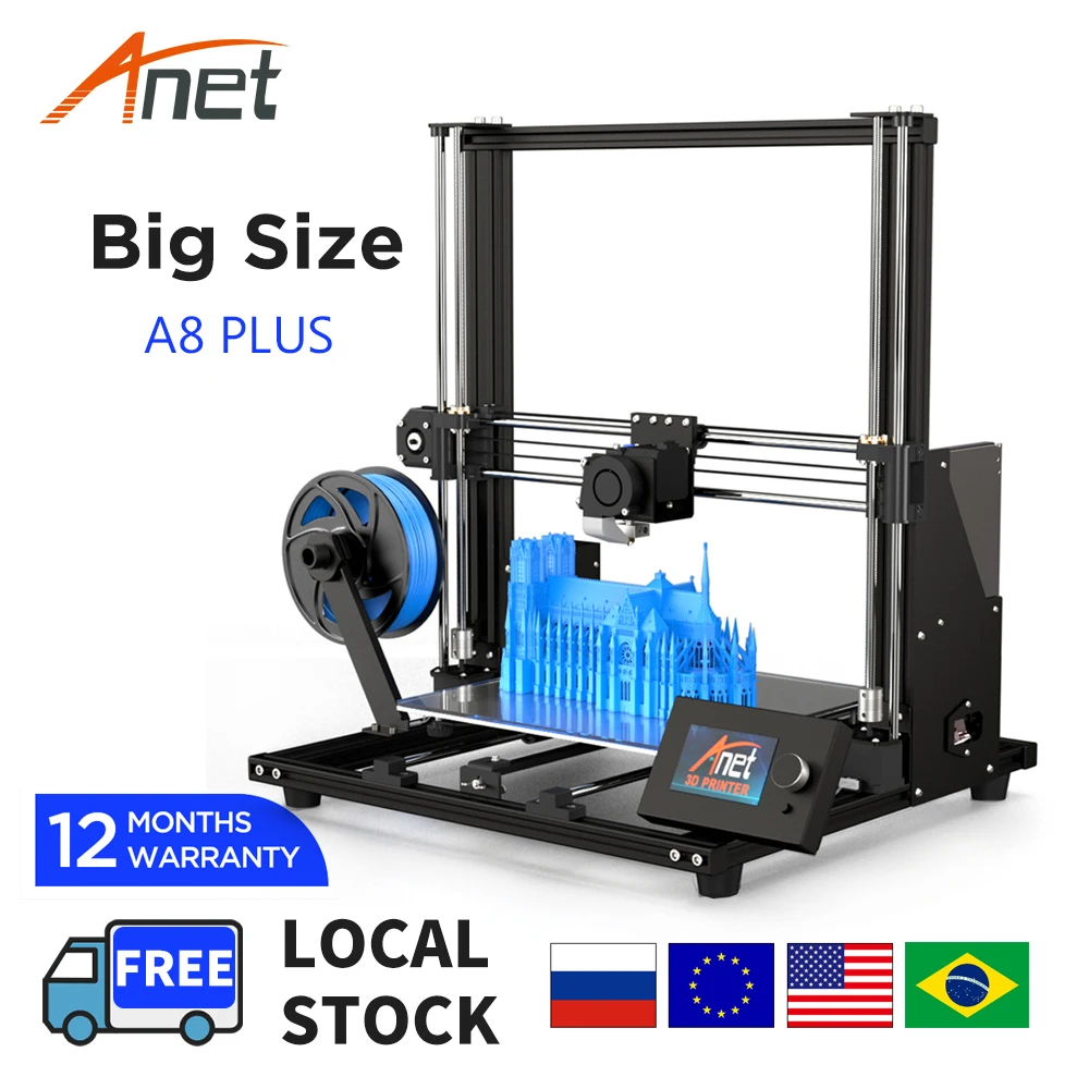 3D-принтер Anet A8 Plus большой Настольный Высокоточный цельнометаллический Impresora 3D с