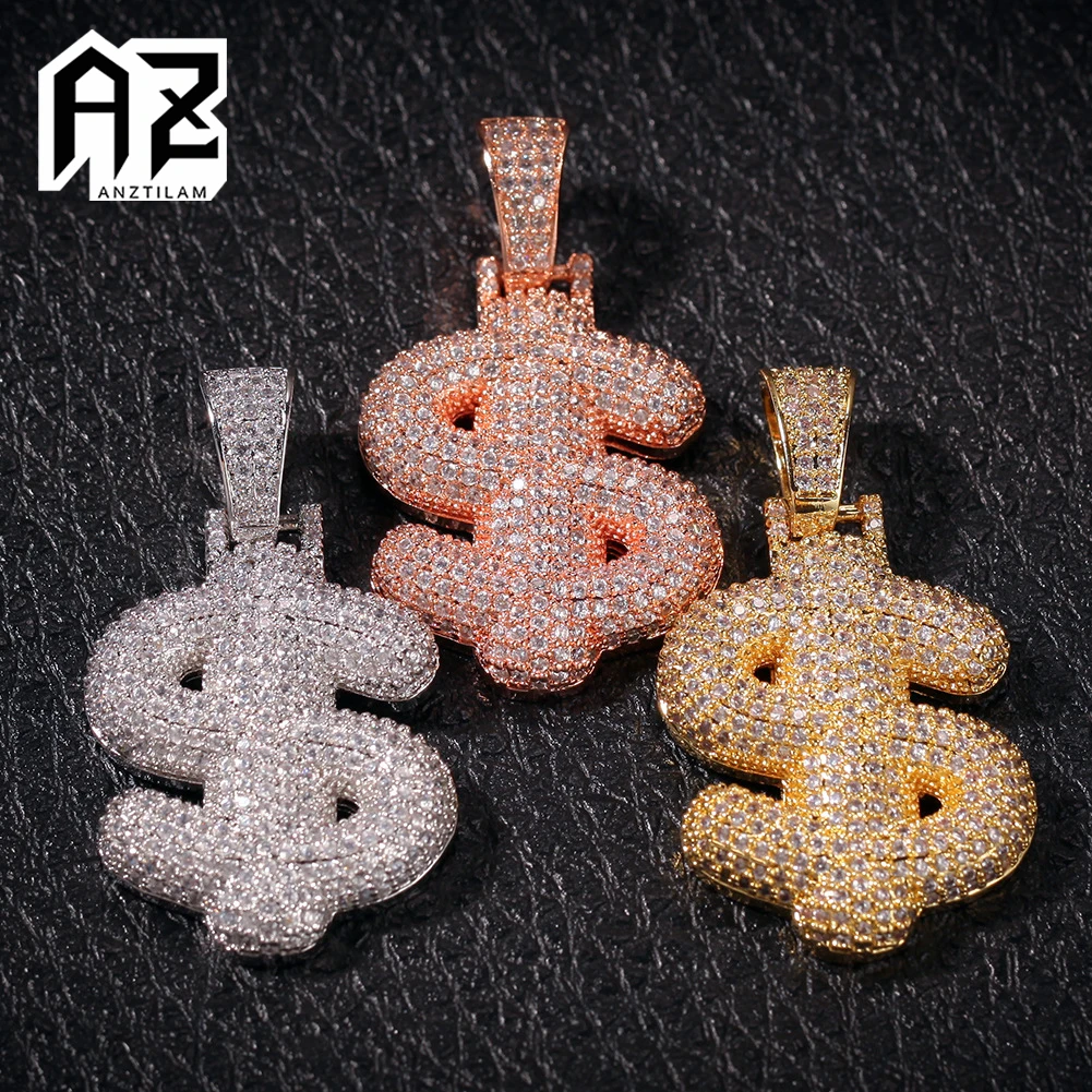 

AZ Hip Hop Copper Symbol @ ？# $ Iced Out Pendants Bling AAA+ Cubic Zircon Necklace Long Link Cuban Chain Choker for Men Women