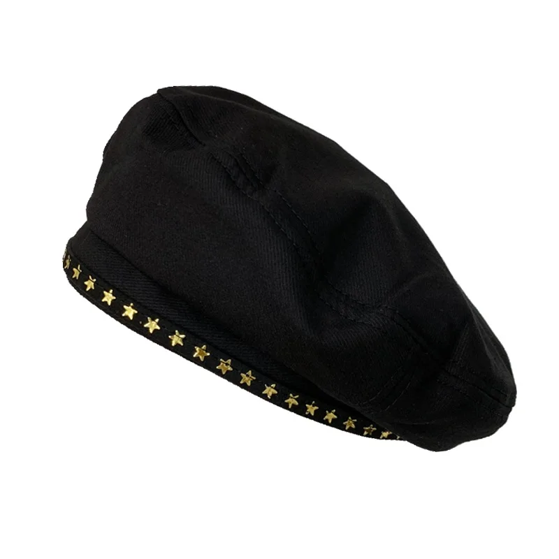 

Spring Autumn Casual Street Newsboy Beret Hat Black with Various Decoration Logo Retro England Style Sweet Cool Octagonal Cap