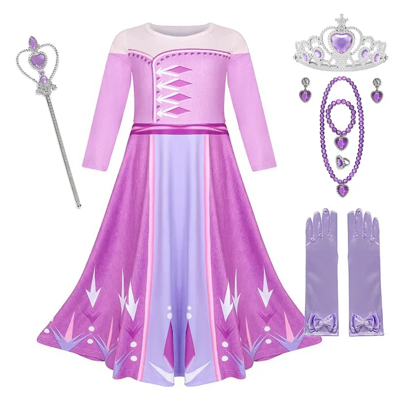 VOGUEON New Elsa 2 Princess Dress Up Clothes for Girls Fancy Nightgown Long Sleeve Sleepwear Christmas Party Costume Nightwear | Детская