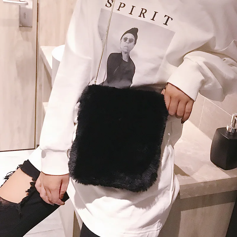

2019 New Korean Fashion Plush Bucket Bag Chain Shoulder Bag Wild Girl Cute Solid Color Messenger Bag Crossbody Bags For Women