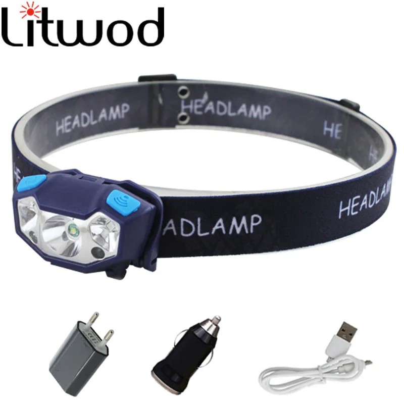 

3000LM Mini Rechargeable LED HeadLamp Body Motion Sensor USB headlight lantern LED Head Light Lamp Camping Flashlight Litwod
