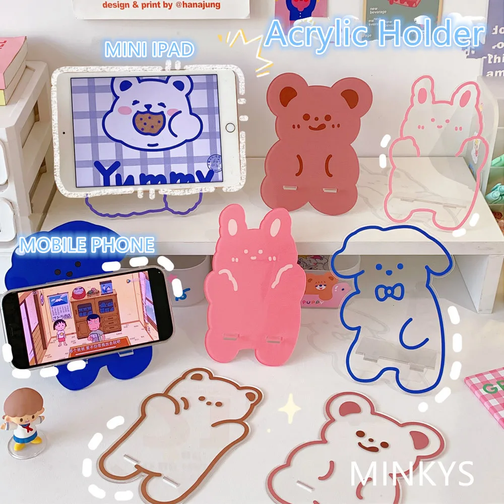 minkys kawaii bear portable acrylic holder for ipad mobile phone holder cute phone stand holder holder office stationery free global shipping
