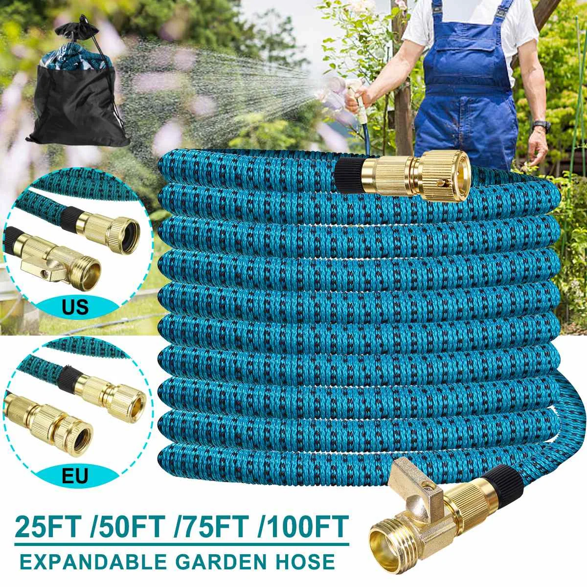 

25/50/75/100FT Garden Tools Pressure Guns Retractable Hose Elongation Tube Car Wash Hose Garden Washing Sprayer Hosepipe