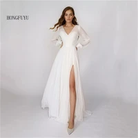hongfuyu wedding dresses long sleeve v neck a line bridal dress backless boho wedding gowns vestido de noiva