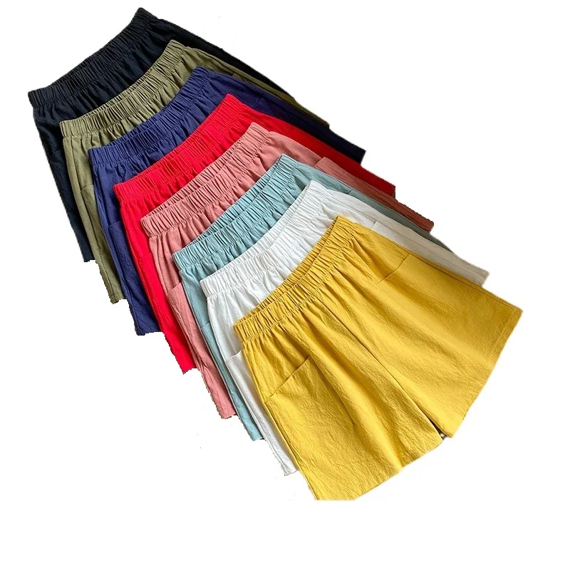 

Брюки женские короткие из хлопка и льна, свободные эластичные штаны с большими карманами, с широкими штанинами, в Корейском стиле, белые Зел...