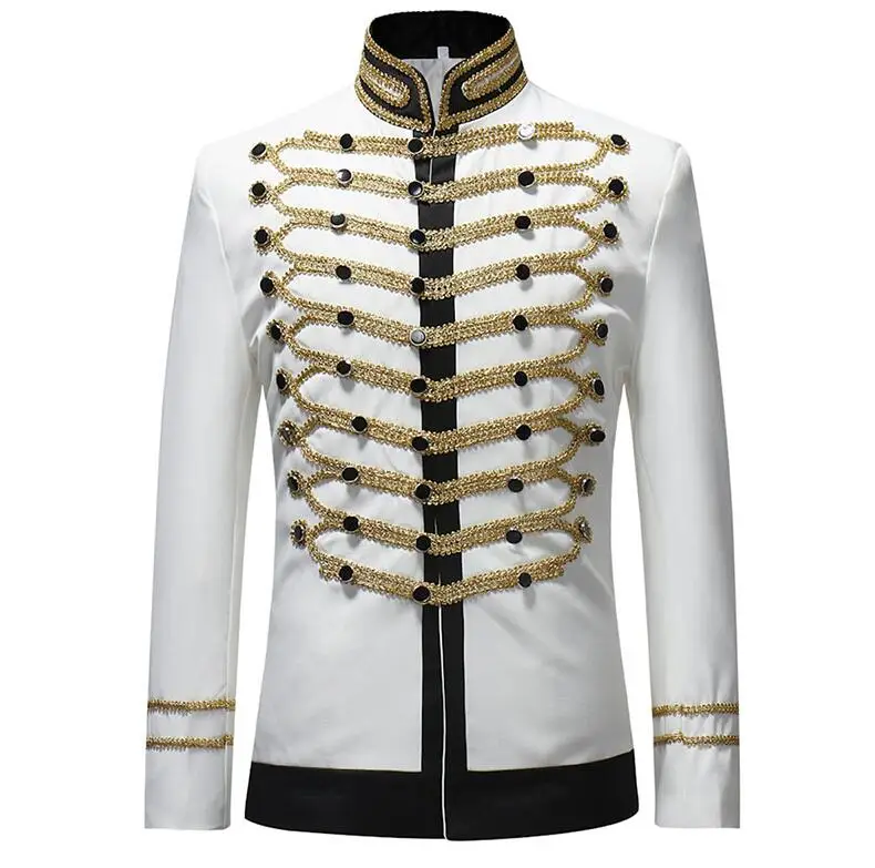 white jacket Shenrun, Мужские приталенные куртки, модный военный костюм, пиджак, пиджак, однобортный, драматическая сцена, костюм для вечеринки, выпускного, размера плюс - Цвет: white jacket