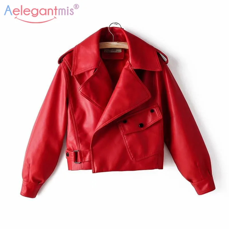 Aelegantmis New Fashion Designer Women Faux Leather Jacket PU Motorcycle Biker Coat Loose Streetwear Autumn Punk Outerwear | Женская