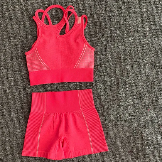 Летний бесшовный комплект для йоги Женский из 2 предметов Синий Оранжевый