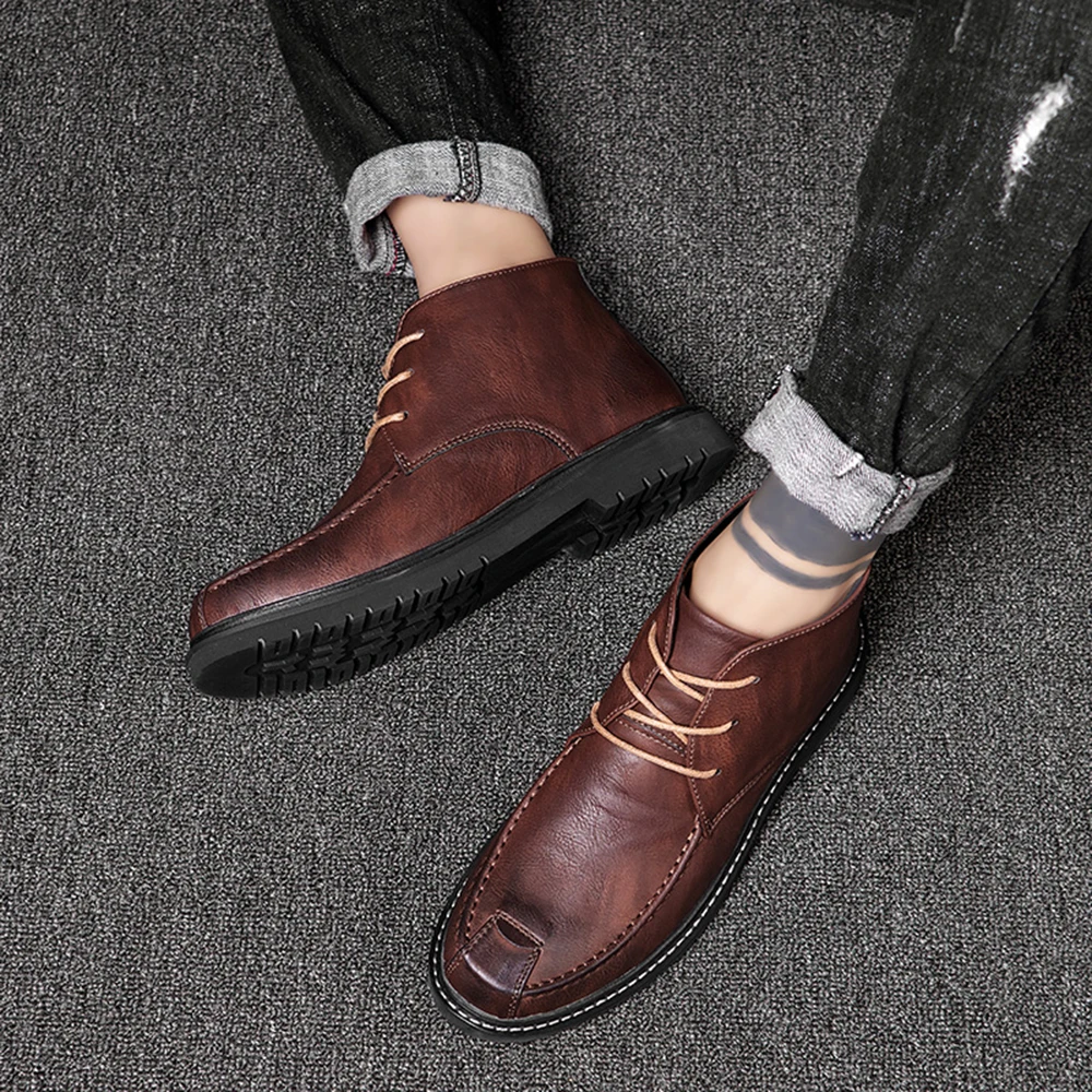 

Classic style men boots winter extra pile warm shoes outdoor casual shoes fashionable men's shoes Low-top shoes wine red