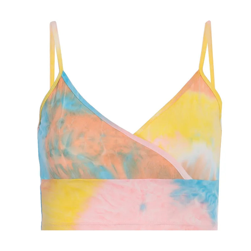 

SVOKOR Sexy Tie Dye Tube Tops Womens Summer Fashion Backless Colorful V-Neck Top With Exposed Navel Streetwear Summer Tanks Top