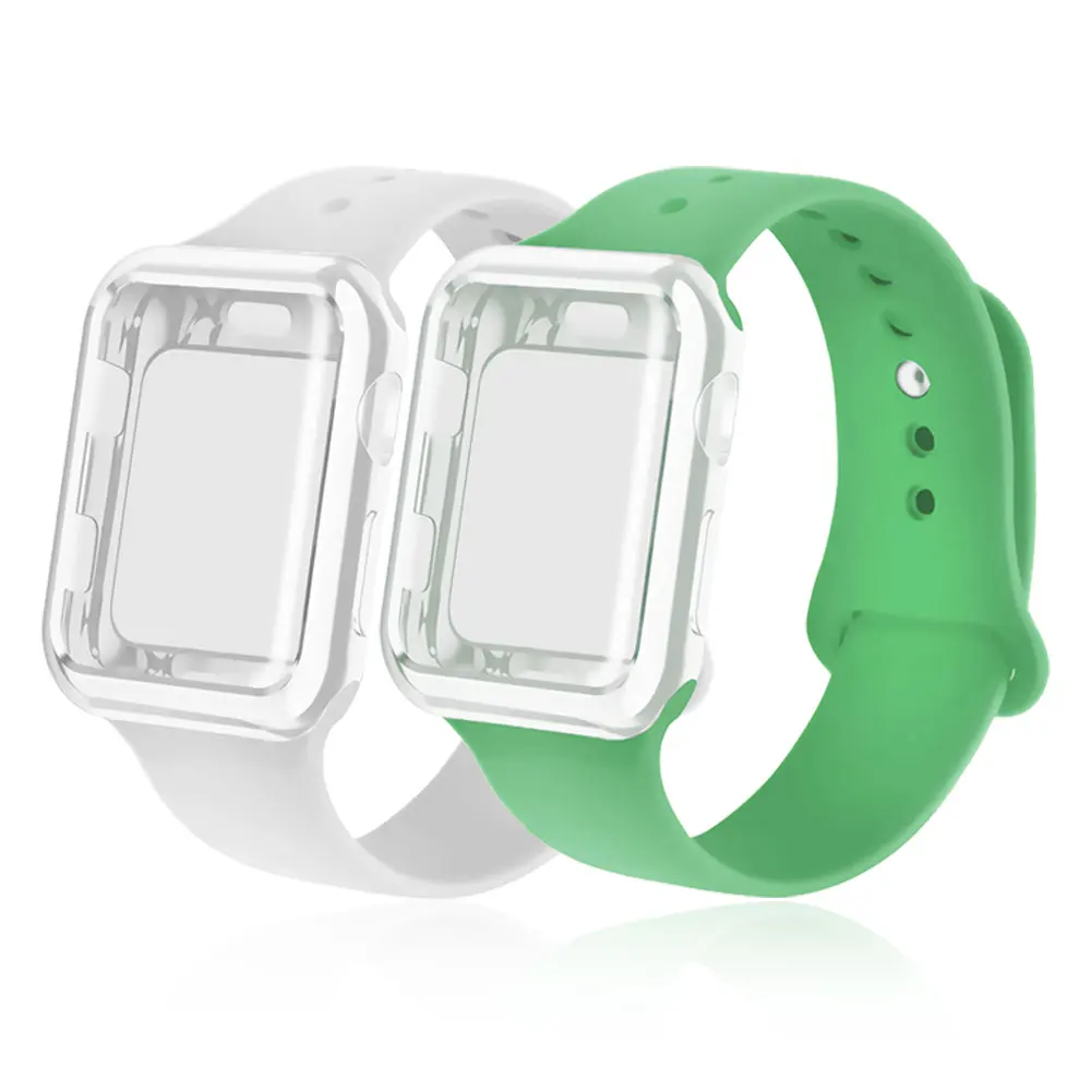 

Cover+strap for apple watch band 44mm 40mm iwatch 42mm/38mm series 6 5 4 3 TPU case+silicone belt Watchband for apple watch 7