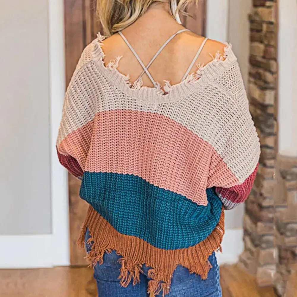 Женский трикотажный пуловер с V-образным вырезом на осень/зиму | Женская одежда