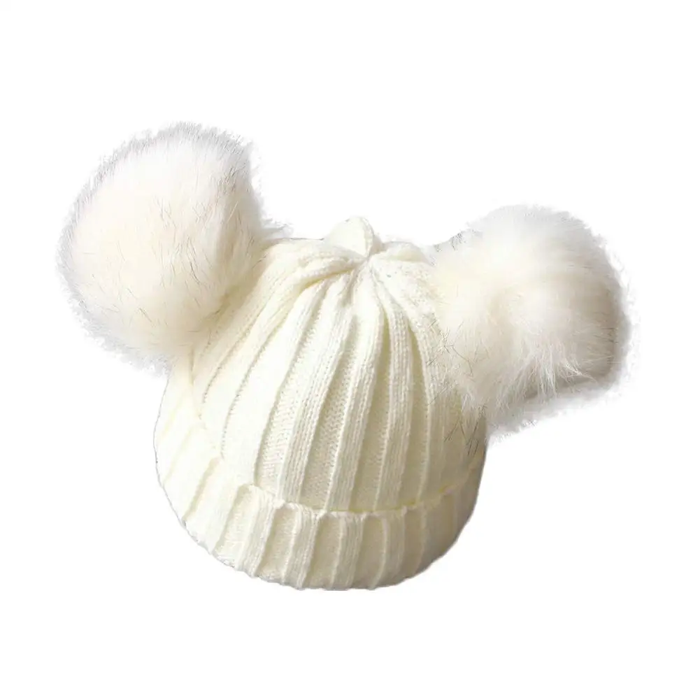 Зимняя теплая шапка с помпоном из натурального меха для мальчиков и девочек